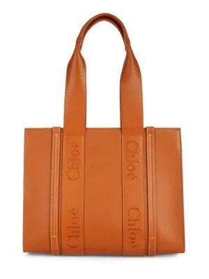 Woody Logo Leather Tote