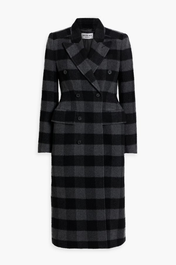 Double-breasted checked wool-felt coat