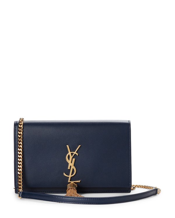 Denim Blue Kate Tassel Leather Chain Wallet