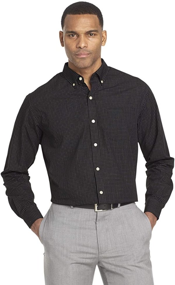 Heusen Men's Wrinkle Free Poplin Long Sleeve Button Down Shirt