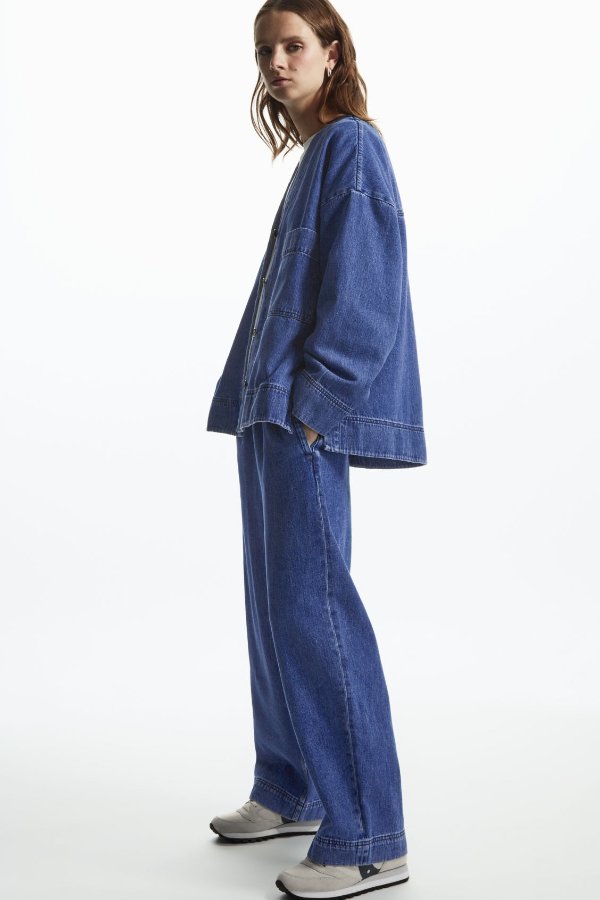 ELASTICATED-WAIST DENIM PANTS - WASHED BLUE - Trousers - COS