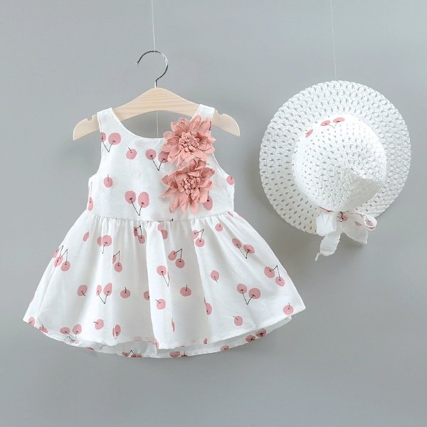 小樱桃连衣裙+小草帽