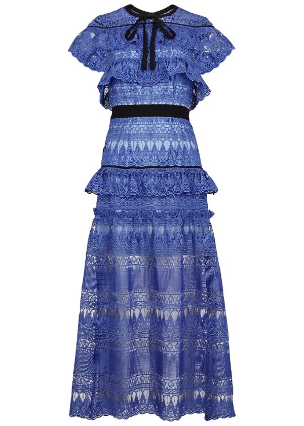Daphne blue guipure lace maxi dress