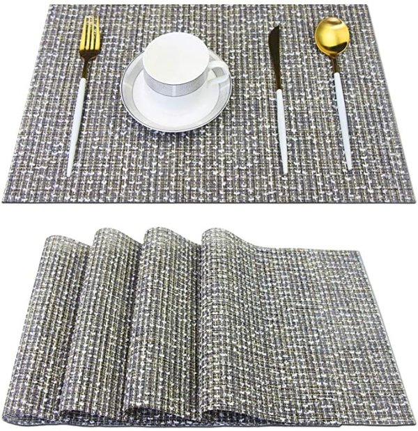pigchcy Elegant Placemats Set of 4 Blended Woven Heat-Resistant Placemats Washable Easy to Clean Table Mats for Dining Room and Decorate (Colorful Yellow Grey)