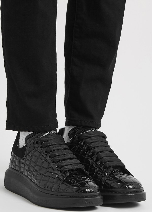 Larry black crocodile-effect leather sneakers