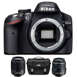 Nikon D3200 24.2 MP SLR with18-55 & 55-200 Lenses & Case - Refurbished