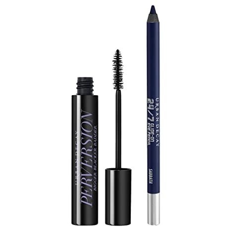 Eye Makeup Set - Perversion Volumizing Mascara + 24/7 Glide-On Waterproof Eyeliner Pencil (Sabbath - Deep Navy, Matte Finish)