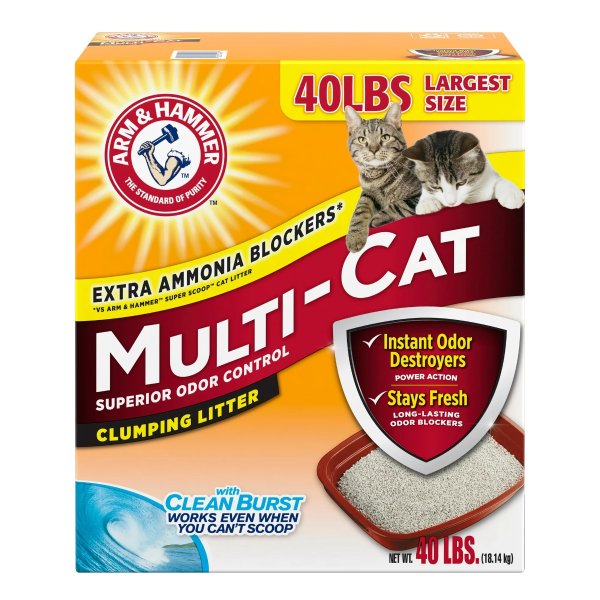 Arm & Hammer Multi-Cat Superior Odor Control with Clean Burst Clumping Cat Litter, 40 lb
