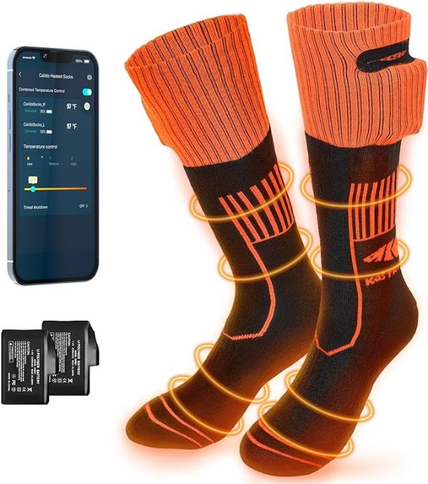 Calido Heated Socks, Safe Temperature, Rechargeable Foot Warmer for Men & Women, Electric Socks with APP Control for Ice Fishing Hunting Skiing