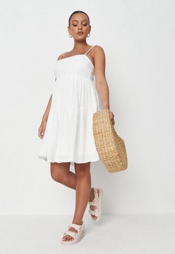 - White Tiered Smock Maternity Mini Dress