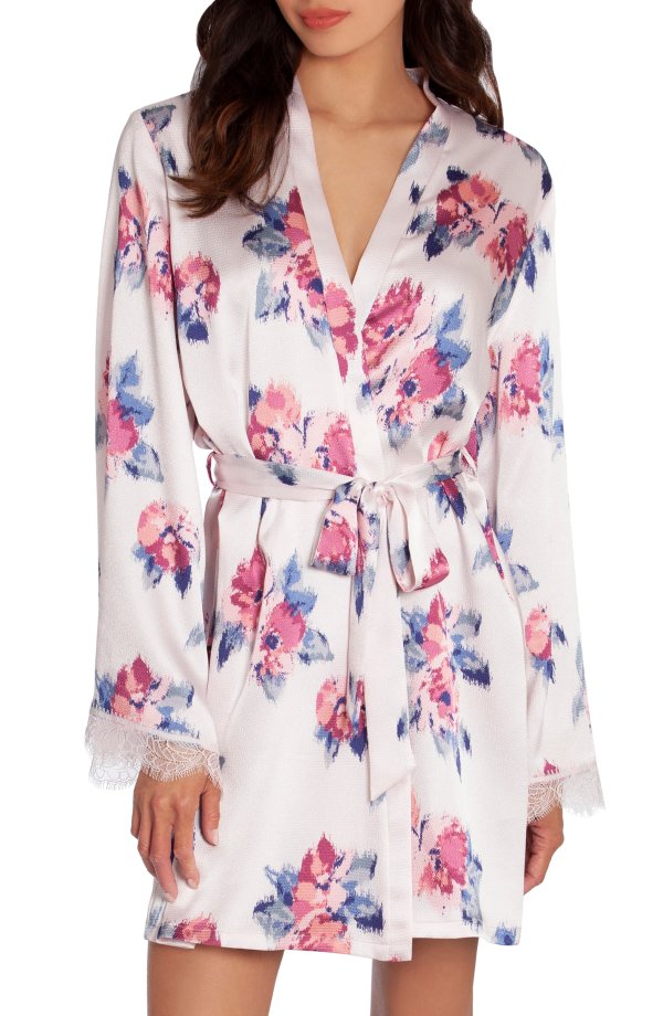 Your Love Floral Satin Short Wrap Robe