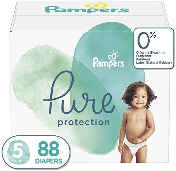 Diapers Size 5, 88 Count - Pampers Pure Protection Disposable Baby Diapers, Enormous Pack