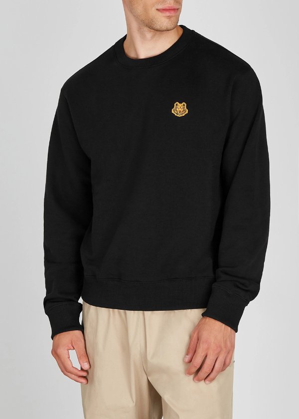 Black tiger-appliqued cotton sweatshirt