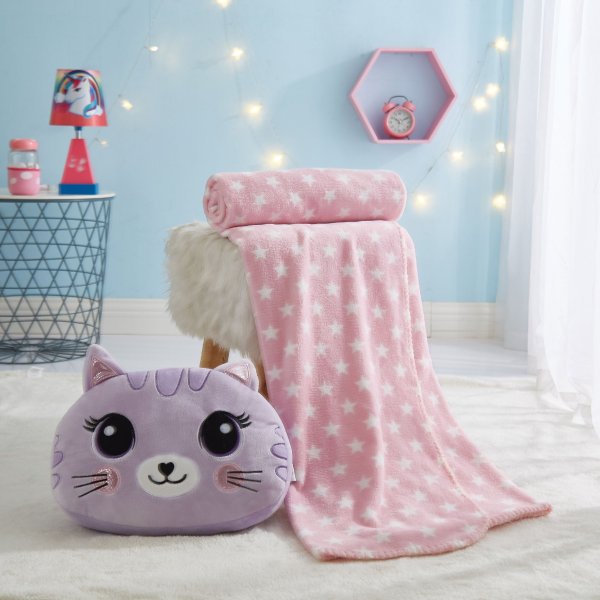 儿童猫咪抱枕+星星毯子套装