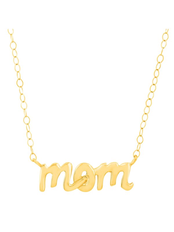Women's Eternity Gold 'Mom' Script Necklace in 14kt Yellow Gold, 17"