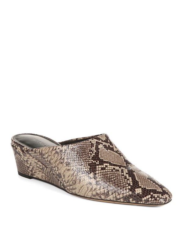 Baxley Snake-Print Leather Wedge Mules
