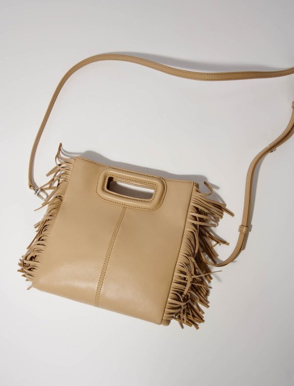 119MLEATHER Smooth leather M bag with fringing