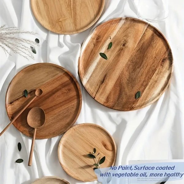 Solid Wood Round Dinner Plate