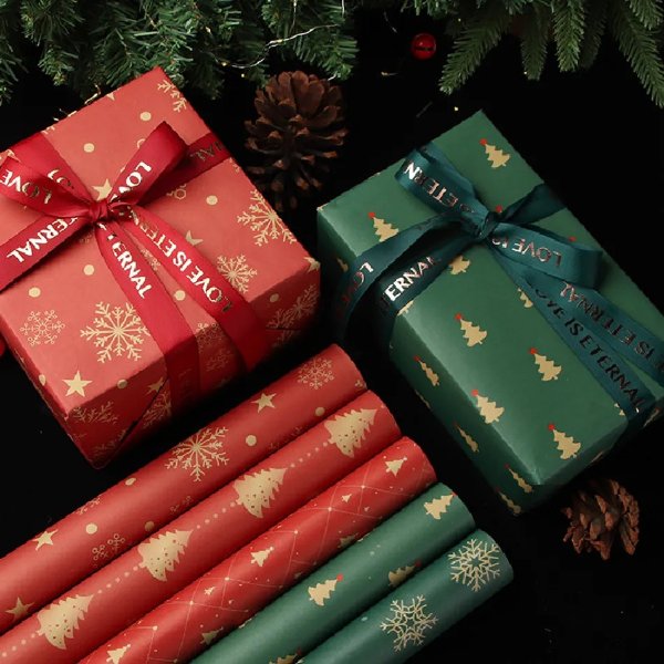 Christmas Wrapping Paper Roll Christmas Packaging Kraft Paper Candy Cane Christmas Party Supplies