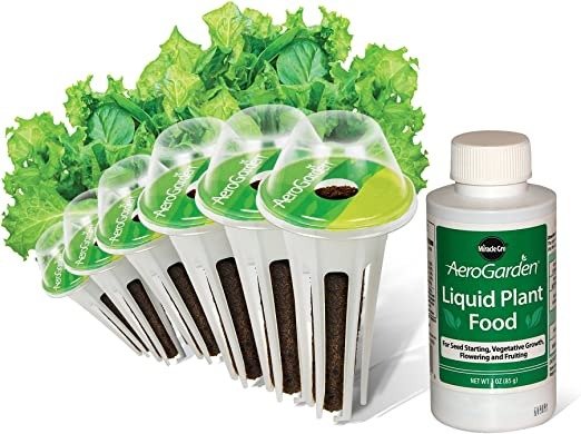 Salad Greens Seed Pod Kit with Red and Green Leaf, Romaine and Butter Head Lettuce, Liquid Plant Food and Growing Guide (6-Pod)