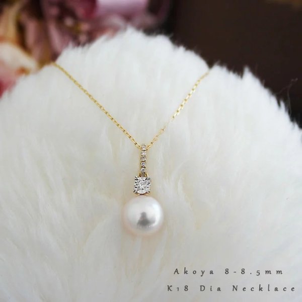 K18 Akoya pearl DIA necklace diamond akoya necklace D0.04ct 8pcs
