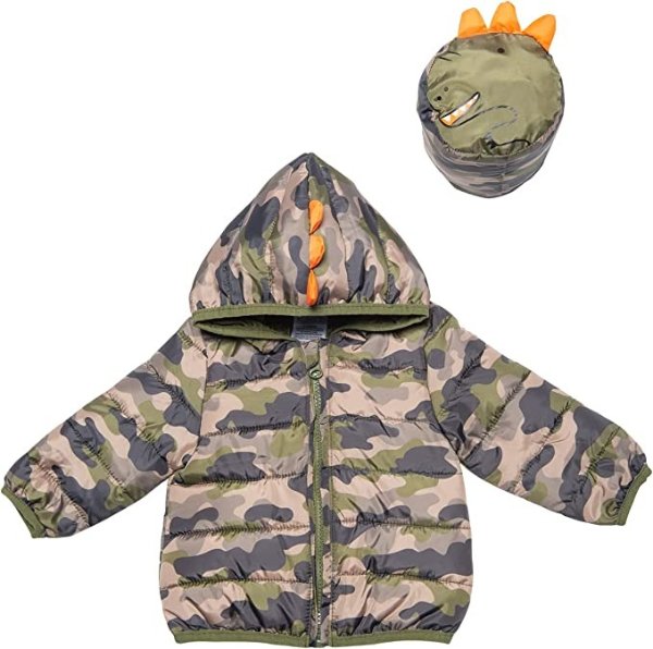 Baby Girls/Boys/Unisex Packable, Insulated, Hooded Character Jacket with Pouch for Infant/Toddler, 0-24 Months