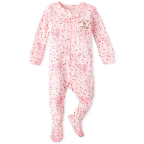 Baby And Toddler Girls Glitter Princess Crew Matching Snug Fit Cotton One Piece Pajamas