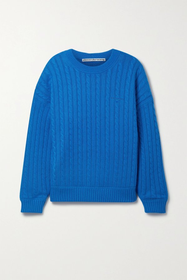Cable-knit cotton-blend sweater