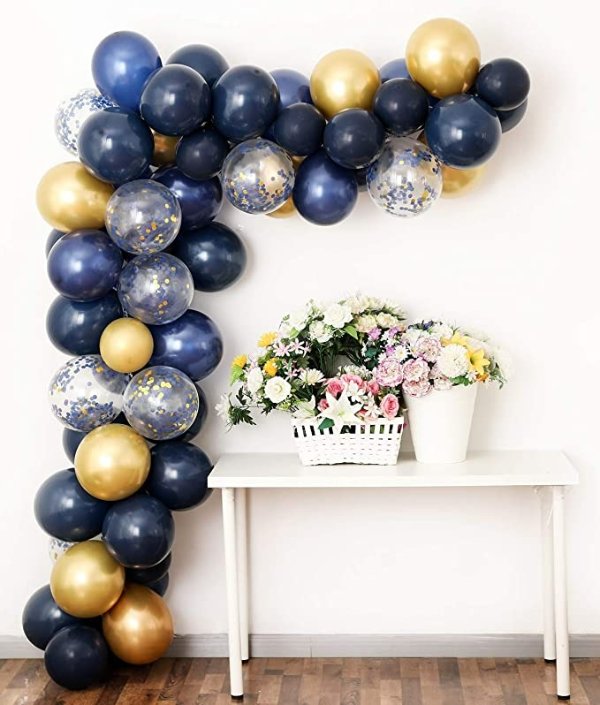 Navy Blue Balloon Garland Kit, 60PCS 12Inch Balloon Garland Including Navy Blue Chrome Gold & Confetti Balloons Decorations Backdrop Ideal for Royal Birthday Baby Shower Party Decorations