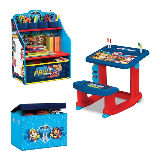 3-Piece Art & Play Toddler Room-in-a-Box by Delta Children – Includes Draw & Play Desk, Art & Storage Station & Fabric Toy Box, Blue