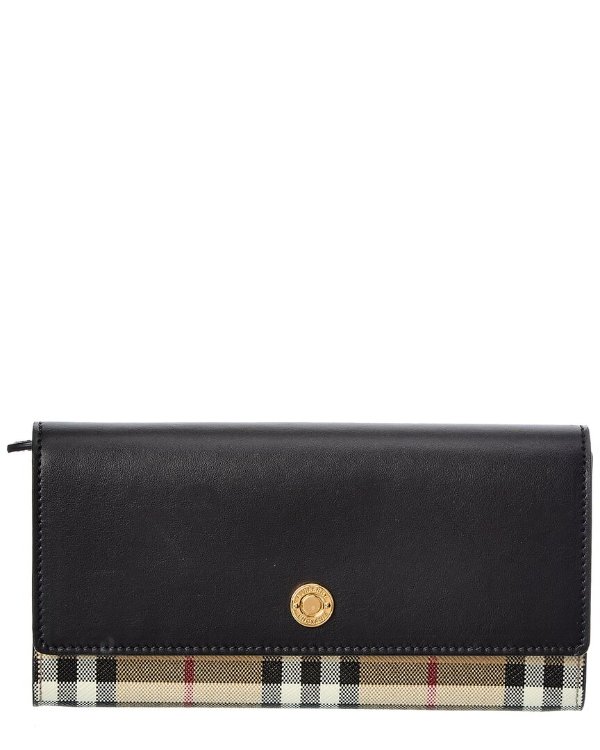 E-Canvas & Leather Continental Wallet / Gilt