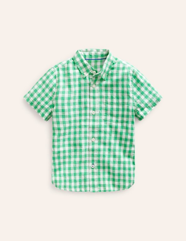 Cotton Linen ShirtPea Green Gingham