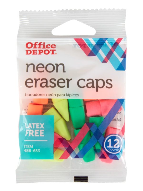 ® Brand Neon Eraser Caps, Assorted Colors, Pack Of 12 Item # 486653