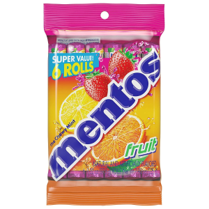 Mentos Chewy Mint Candy Roll, Fruit, 6packs