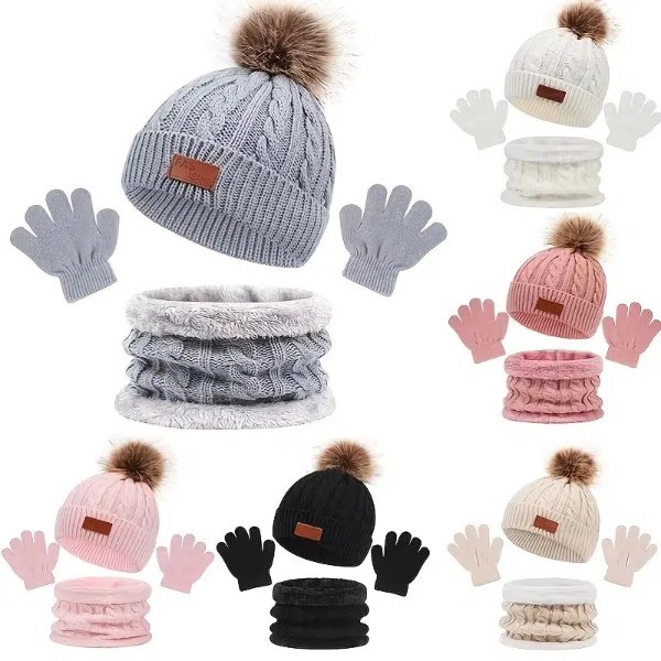 3pcs Kids Knitted Thermal Beanie Hat & Gloves & Scarf Set For Winter - Clothing, Shoes & Jewelry - Temu