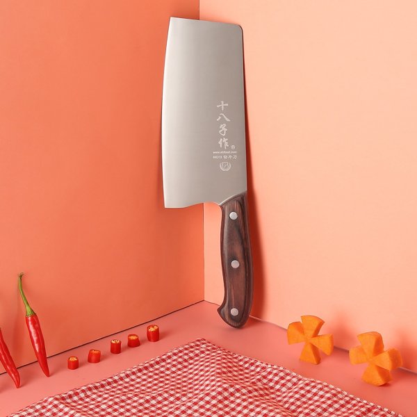 SHI BA ZI ZUO Chinese Knife Vegetable Meat Knife 6.7-inch Stainless Steel  Slicer Cleaver, Wooden Handle with Moderate Weight