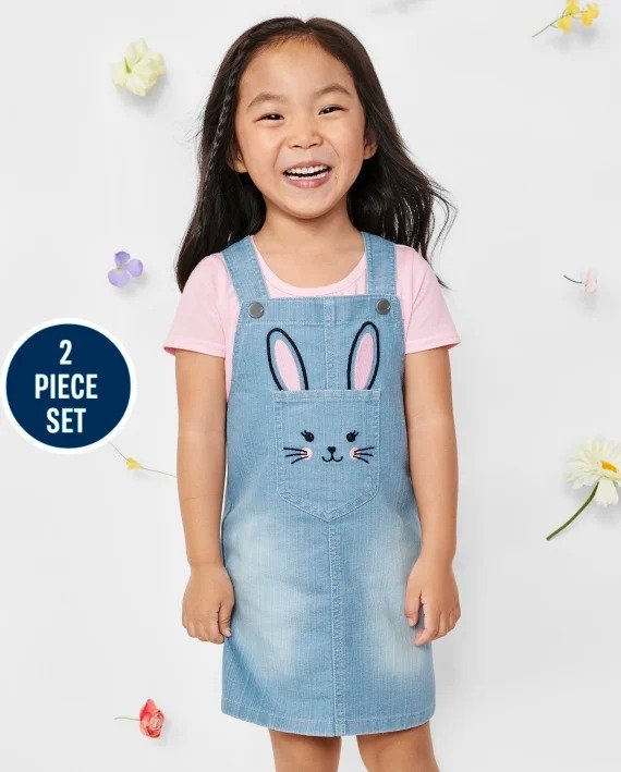 小童T恤+小兔背带裙套装