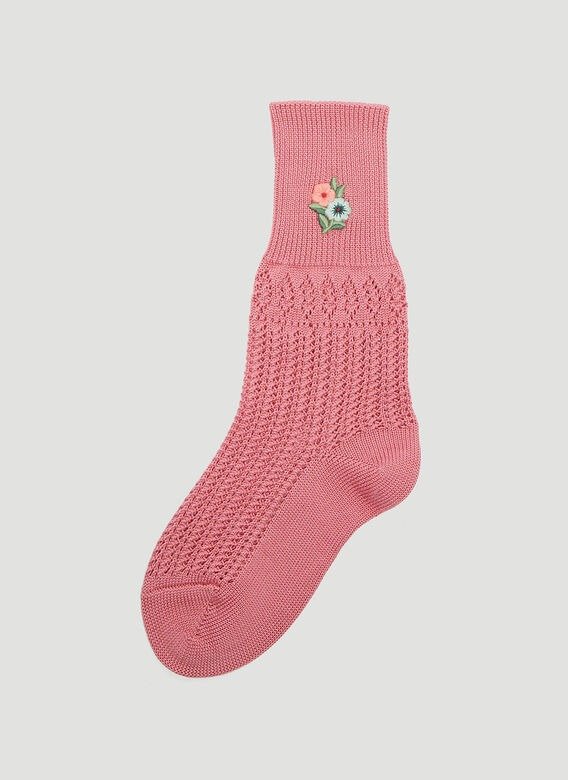 Floral Embroidered Crochet Socks in Pink