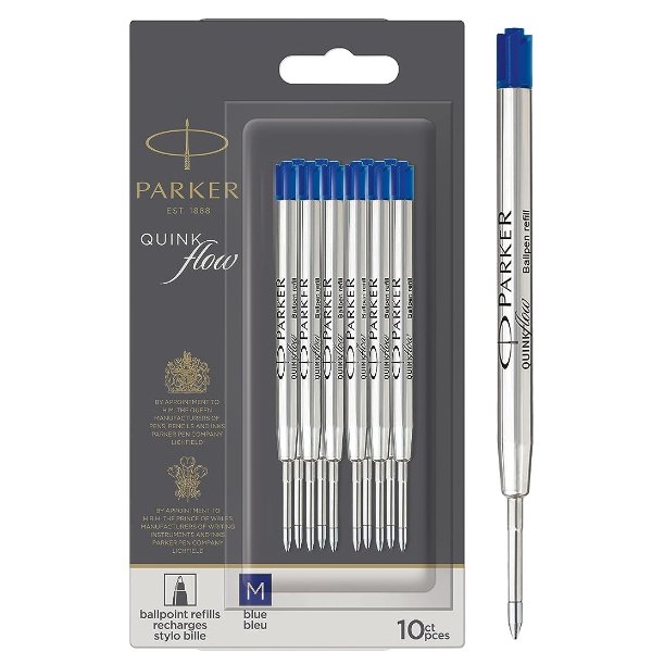 Ballpoint Pen Refills, Medium Point Ink Pen Refills, Blue QUINKflow Ink, Great Stocking Stuffer or Gift for Students, Holiday Teacher Gifts, 10 Count