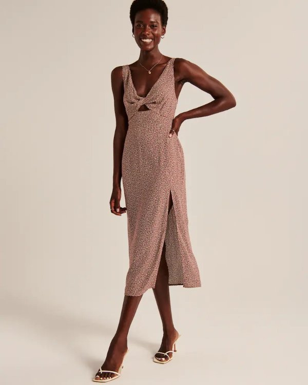 Women's Twist-Front Cutout Midi Dress | Women's Clearance | Abercrombie.com