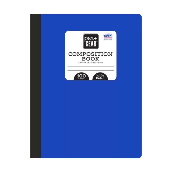 Pen + Gear 100 Sheets Blue Composition Book, Wide Ruled