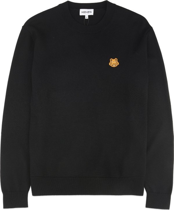 - Tiger Crest Knit Pullover Sweater - Black