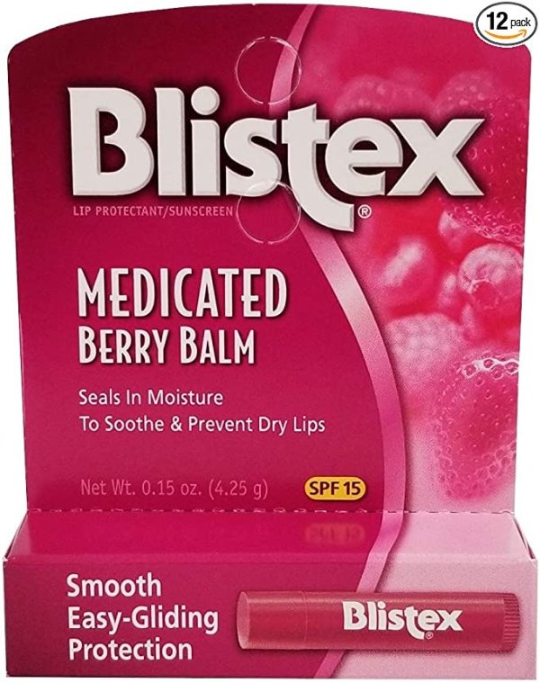 Medicated Lip Balm, SPF 15, Berry.15-Ounce Tubes (12 Pack)