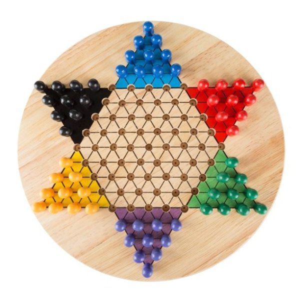 Chinese Checkers Game Set with 11 inch Wooden Board and Traditional Pegs by Hey! Play!