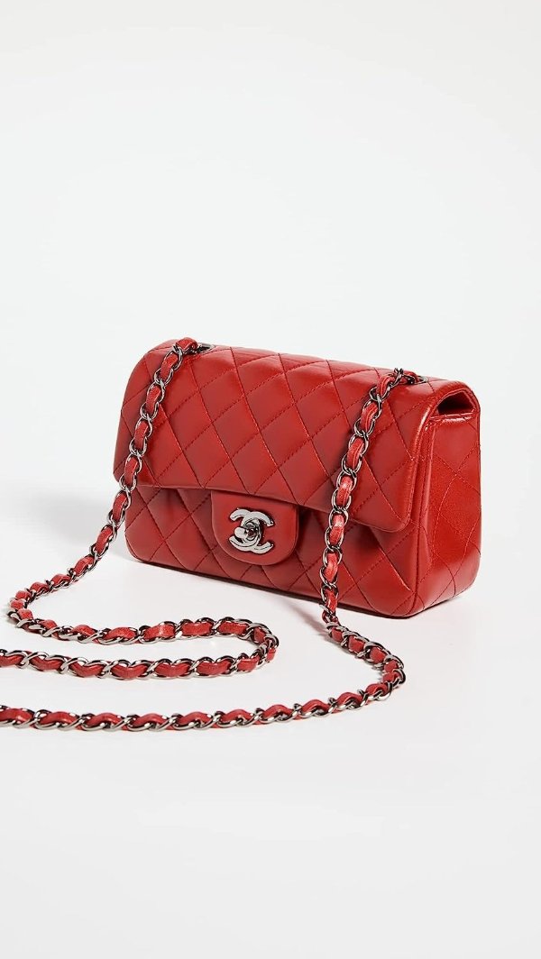 Women's Pre-Loved Red Lambskin Rectangular Flap Mini Bag