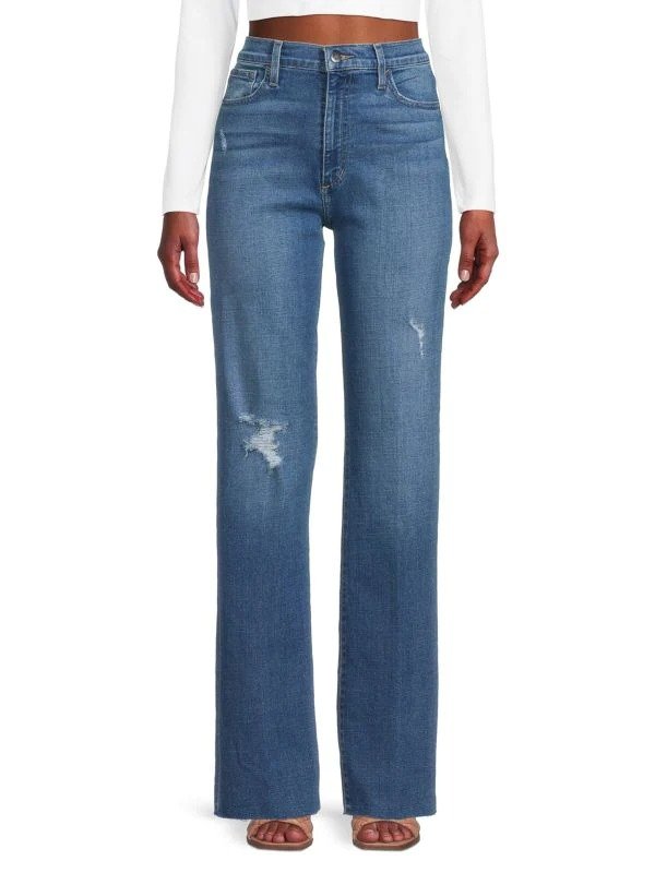 Distressed High-Rise Wide-Leg Jeans
