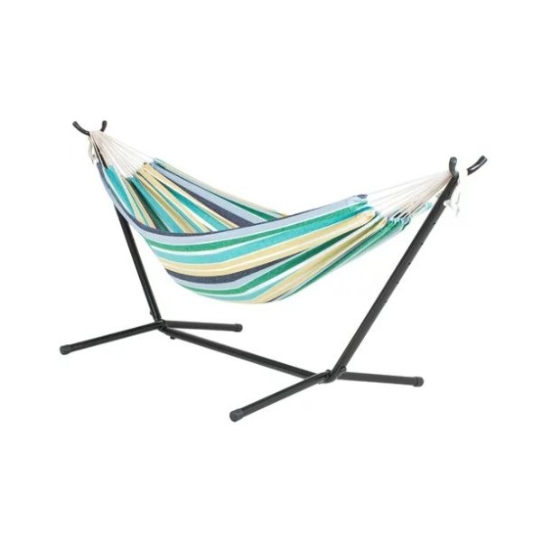 Double Hammock w/ Space Saving 9ft. Stand & Premium Carry Bag - Country Club Stripe, 78" L x 60" W