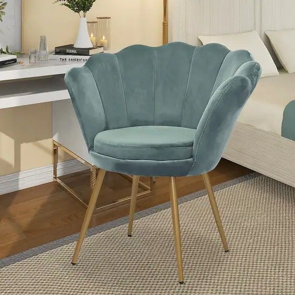 Maypex Velvet Upholstered Accent Chair with Metal Legs - W26.4" x D26.4" x H29.5" - Sage Green