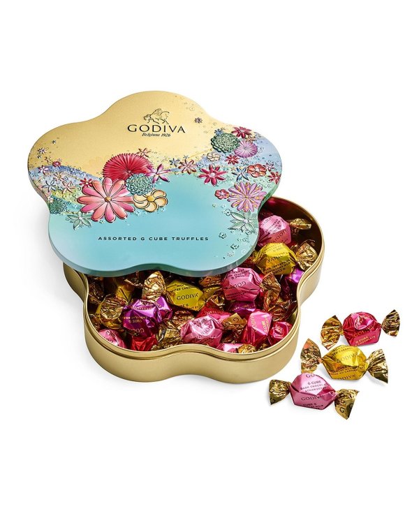 Spring Assorted G Cube Flower Tin, 32 Pieces