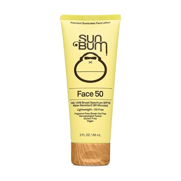 Sun Bum Original SPF 50 Sunscreen Face Lotion | Vegan and Reef Friendly (Octinoxate & Oxybenzone Free) Broad Spectrum Fragrance-Free Moisturizing UVA/UVB Sunscreen with Vitamin E , Yellow , 3 oz
